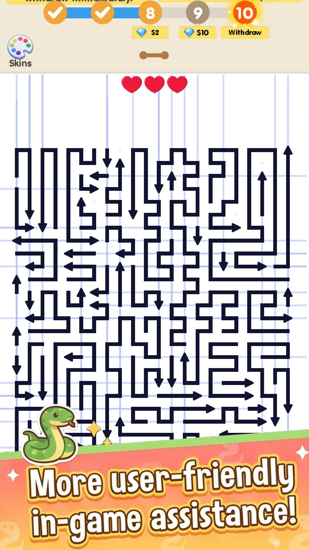 Arrow Burst level: maze board with arrows and progress tracker